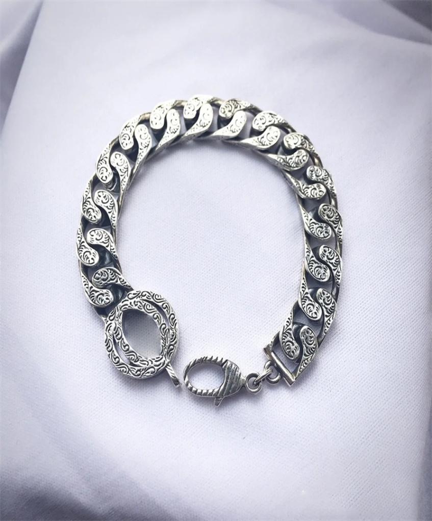 

luxury designer bracelets retro silver women and mens Thick link chain lovers couple bracelet wedding gift fashion classic jewelry7030800