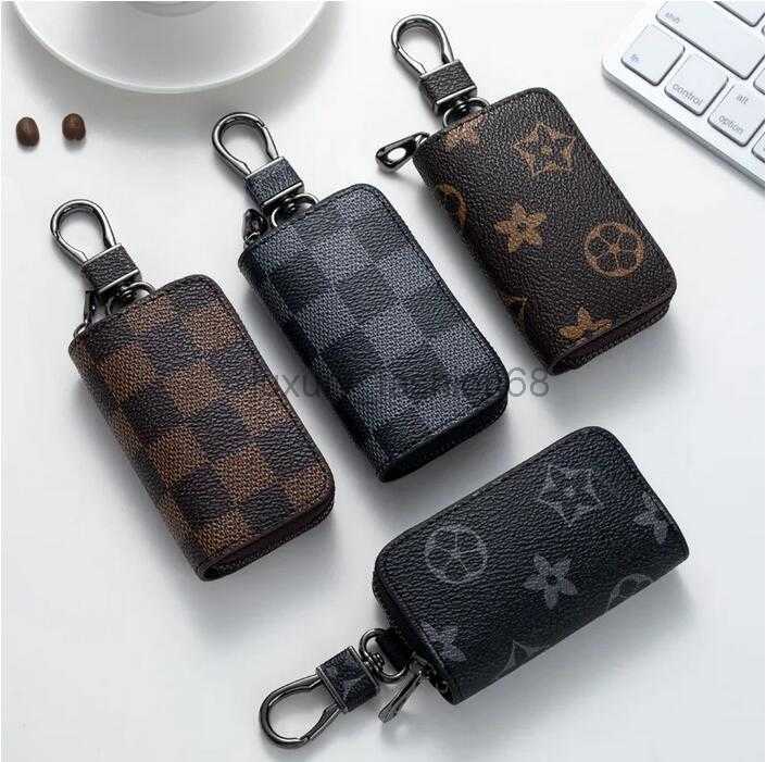 

PU Leather Bag Keychains Car Keys Holder Key Rings Black Plaid Brown Flower Pouches Pendant Keyrings Charms for Men Women Gifts 4 colors