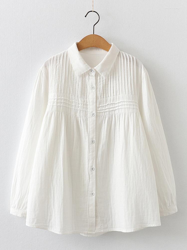 

Women's Blouses Shirts Organ Pleated Long Sleeved Shirt For Women's Spring And Autumn 2023 Comfortable Loose Fitting Soft, White