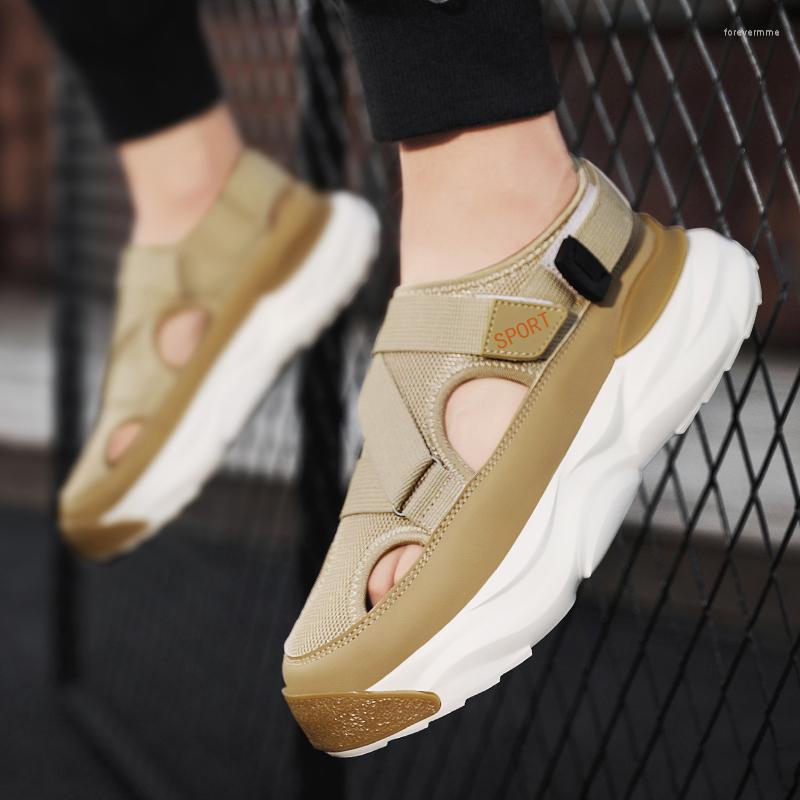 

Sandals Men Summer Mesh Fashion Platform Non-slip Beach Shoes Ankle Casual Man Slippers Walking Luxury Outdoor Sport Flat Hiking, Beige
