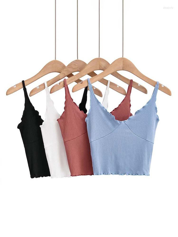 

Women' Tanks Women Lettuce Edge Cami Top With Bust Seam Detail, Black