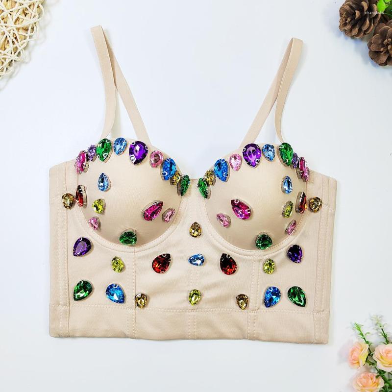 

Women's Tanks Multi-color Diamonds Studded Camis Fishbone Coset Shaper Summer Women Sexy Streetwear Rhinestone Rivet Corselet Buster Tops, Black