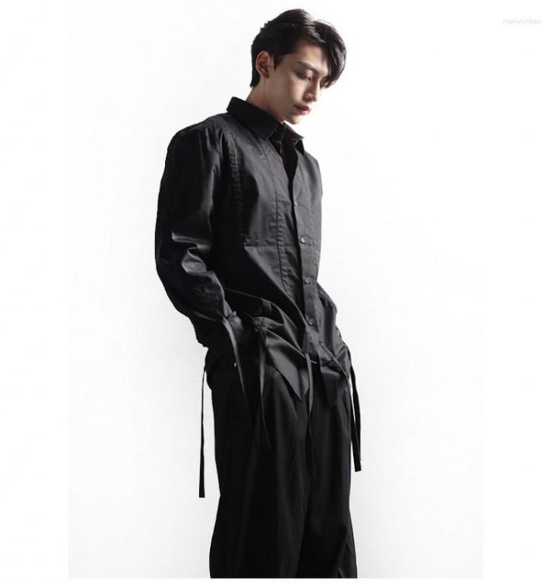 

Men' Casual Shirts Korean Men' Fashion Solid Color Black Long Sleeve Slim Trend Bouffancy Coats Male Shirt Top Plus Size Clothes
