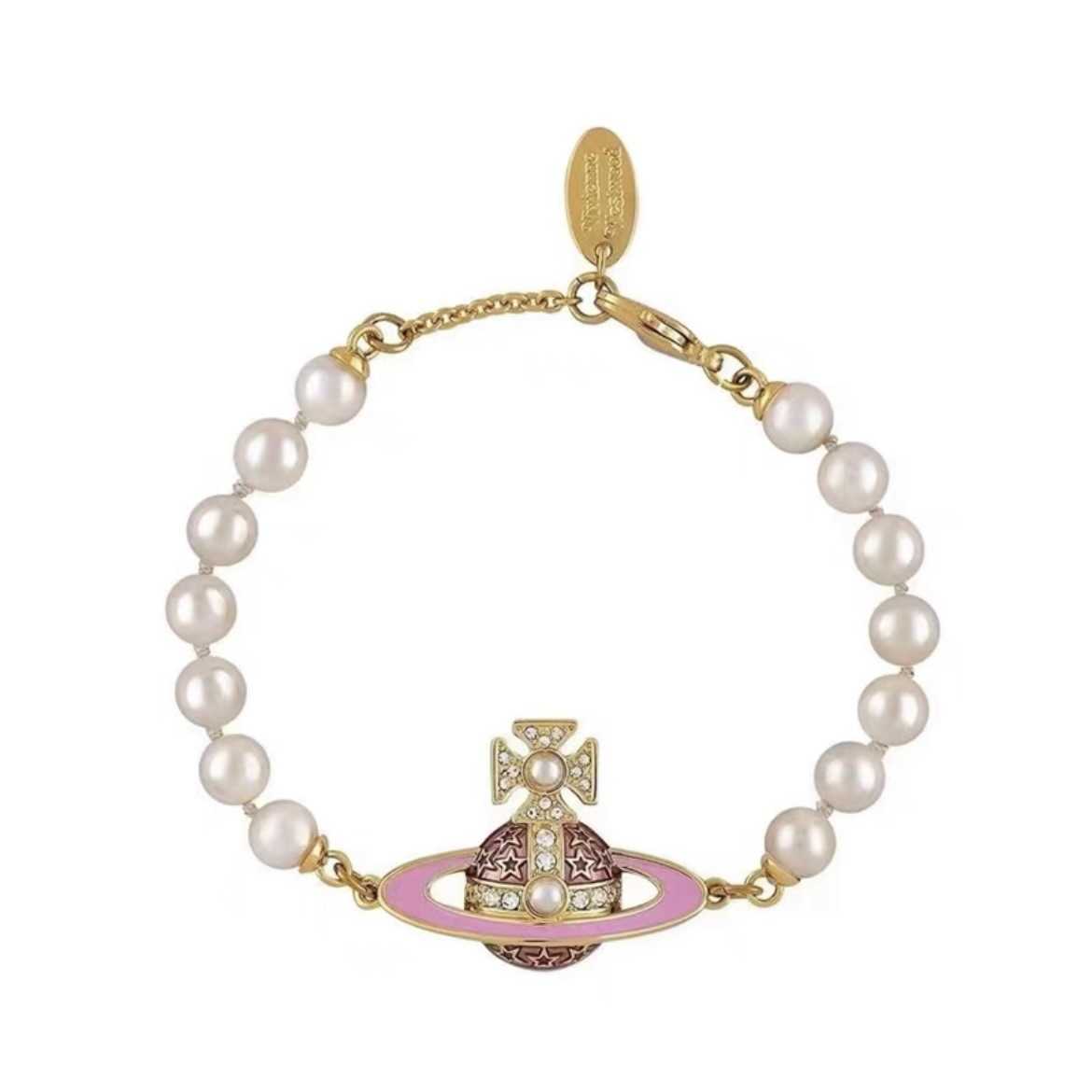 

Empress Dowager Vivienne Enamel Full Diamond Saturn Pearl Women's Classic Pink Planet Bracelet