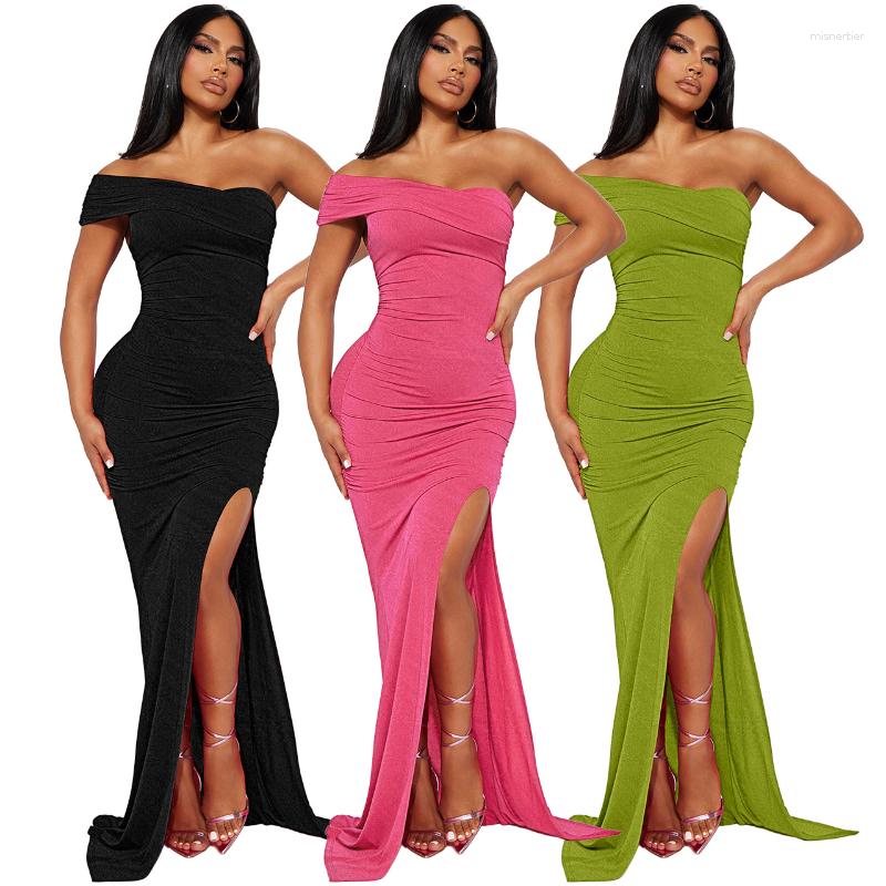 

Casual Dresses Strapless Maxi Dress Solid Women Long Split Skirt Evening Party Club Sexy Bodycon Sleeveles Slim Draped Beach Holiday, Green