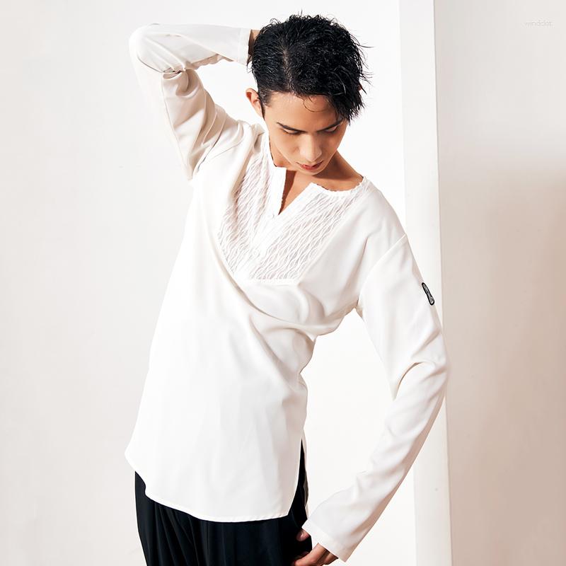 

Stage Wear Round Neck Black White Couple Long-Sleeved Shirt National Standard Latin Dance Practice Clothes Men Women Costumes DN11568, Black top