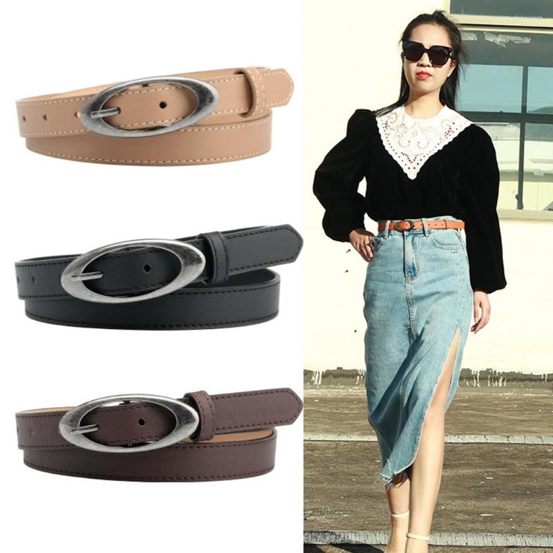 

Belts Solid Color Decorative Waist Belt Jeans Trouser Dress Waistband PU Leather Alloy Oval Buckle Strap Wild Harajuku Y2K, White
