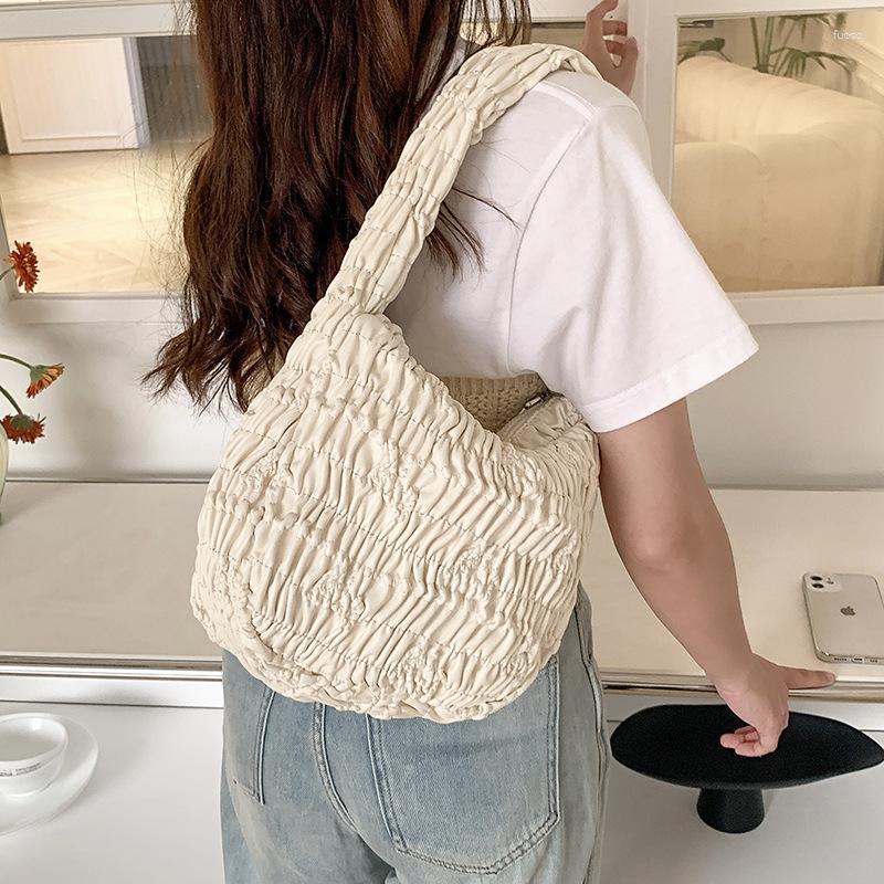 

Evening Bags Small Silver Pleated Underarm Shoulder Side For Women 2023 Leather Fashion Designer Luxury Y2k Handbags Tote Bag, Beige
