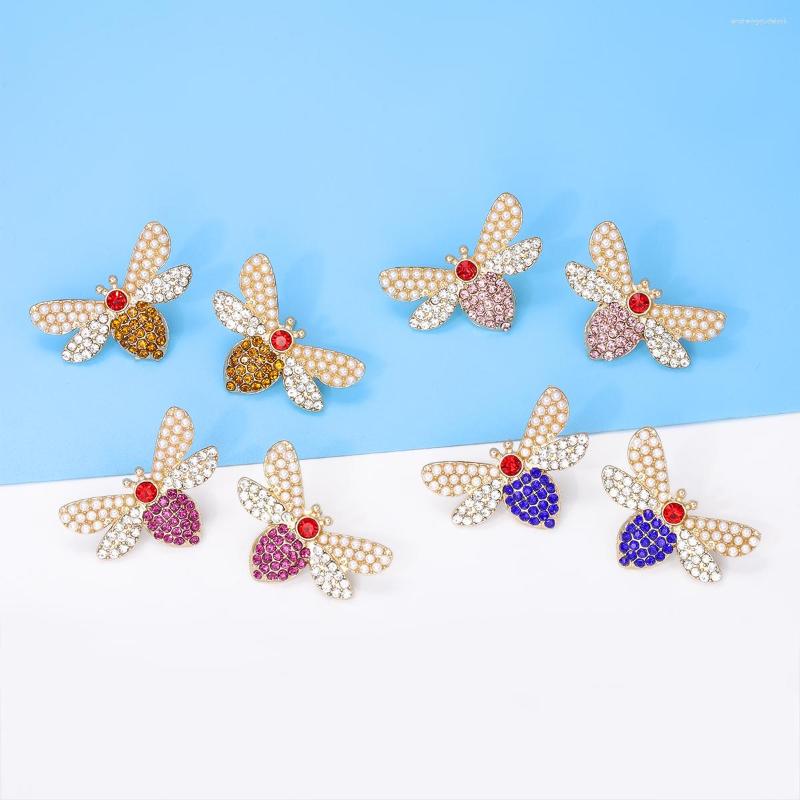 

Stud Earrings 2023 Trend Multicolour Rhinestone Pearl Honeybee For Women Exquisite Design Holiday Party Statement Jewelry