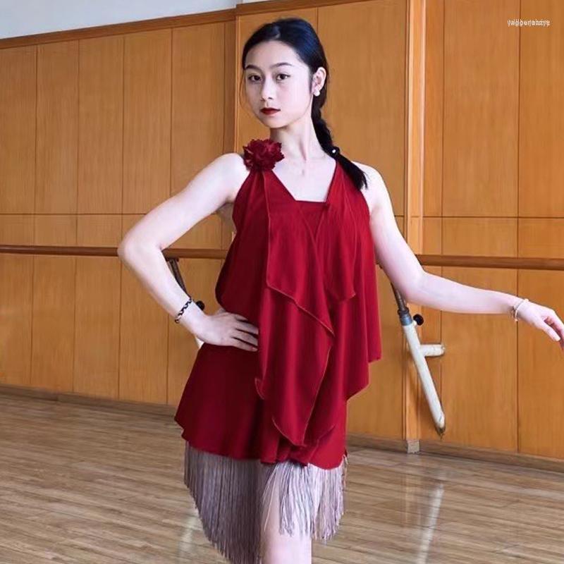 

Stage Wear 2023 Women Latin Dance Dress Red Sleeveless Tassel Samba Tango Chacha Practice Clothes Performance Costumes DQS13146, Picture shown