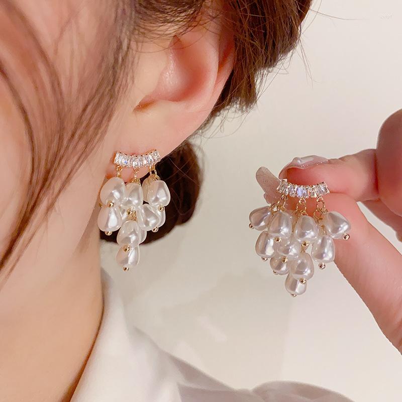 

Stud Earrings Elegant Pearl String 925 Silver Needle Korean Style Celebrity Personalized Exquisite Fashion For Women.