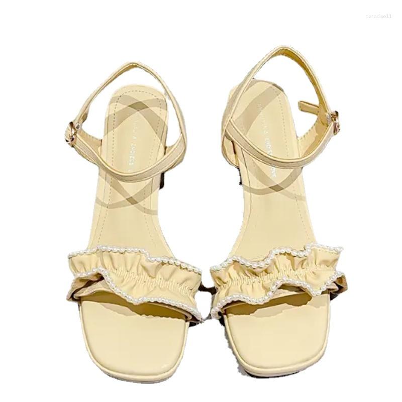 

Dress Shoes Summer Women Sandals Genuine Leather Large Size Comfort Square Heel Open Toe Woman Fashion, Beige