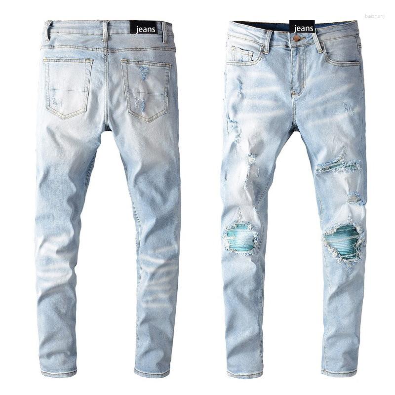 

Men's Jeans Men's High Street Slacks Y2K Light Blue Dazzle Denim Trousers 645