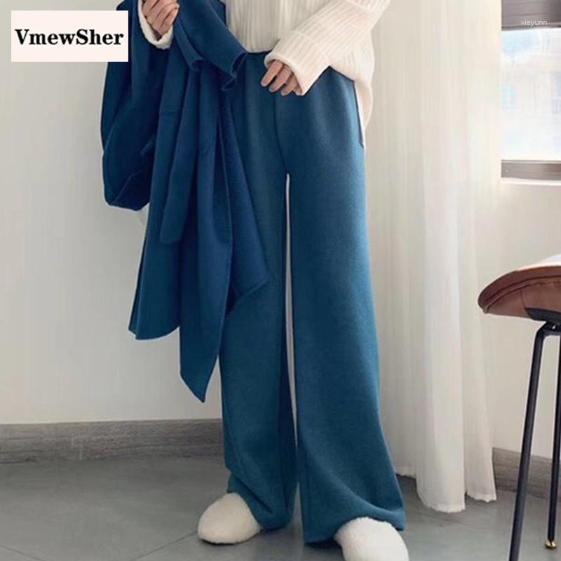 

Women's Pants VmewSher Knitted Wide Leg Women Winter Autumn Alpaca High Waist Solid Loose Long Elastic Thick Warm Elegant Trousers, Dark green