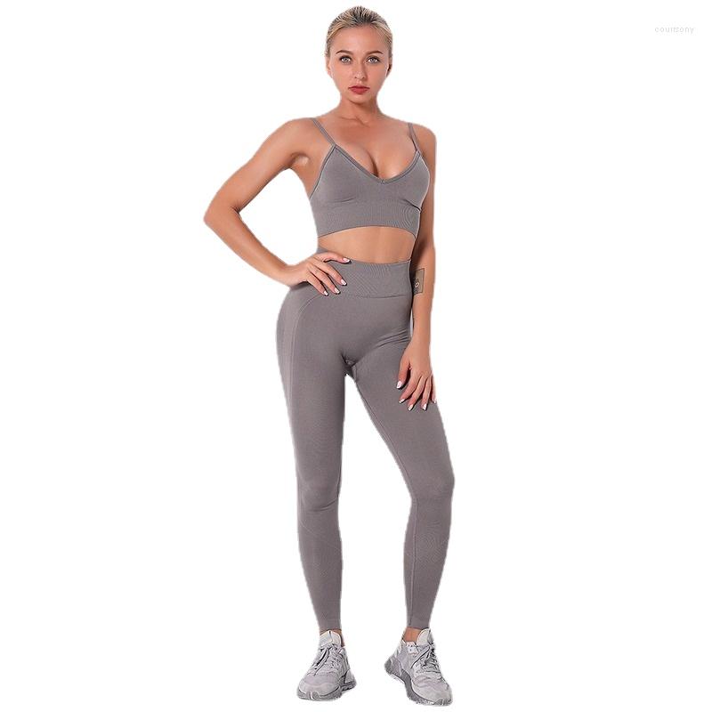 

Active Pants Yoga Sexy Beauty Back Bra Set High Waist Hip Lift Running Exercise Workout, Suit-light gray