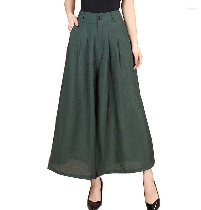 

Women's Pants Plus Size Summer Fashion Women Solid Wide Leg Loose Cotton Dress Female Casual Skirt Trousers Capris Culottes BL1441