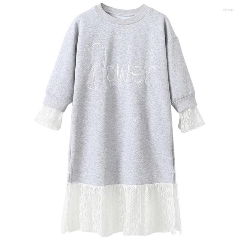 

Girl Dresses DFXD Teen Girls Fall Dress Casual Long Sleeve Round Collar Lace Embroidery Sweatshirt Princess For 3-12Yrs Clothes, Pink