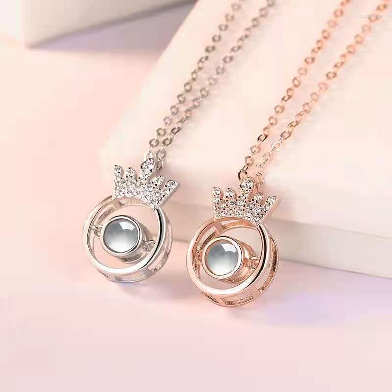 

Pendant Necklaces Crown Necklace 100 Languages I Love You Projection Antler Jewelry For Lovers Girlfriend Gifts 2023 Romantic Valentine