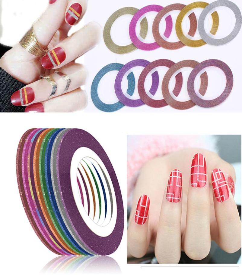 

11 Rolls Nail Art Glitter Gold Silver Red Stripping Tape Line Nail Sticker DIY Accessories Matte Stickers Nail Art Decoration6165667, Multi
