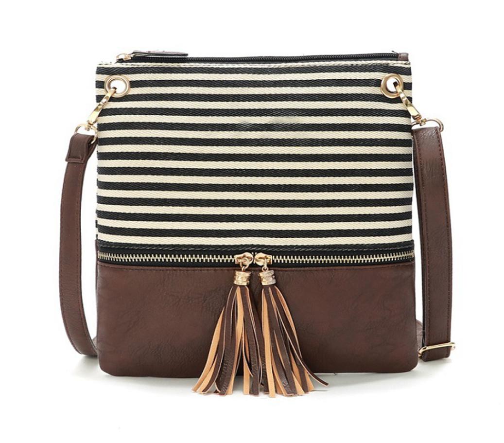 

Women Shoulder bag tassels patchwork Striped Crossbody PU leather Panelled Messenger Bag Envelope Handbags LJJA38029735467, Beige