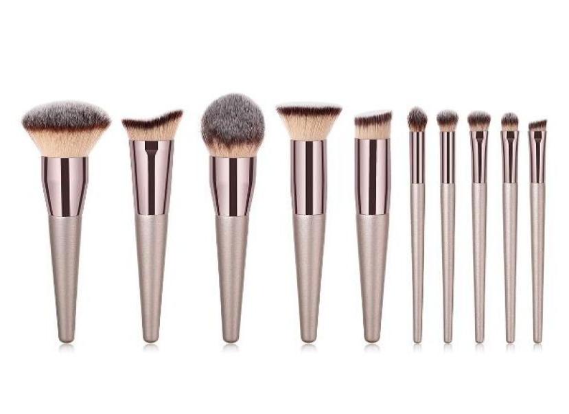 

Premium Makeup brushes set 10pcs tools champaign gold color wood handle cosmetics brushes for Eye shadow loose powder blush drop s3883029