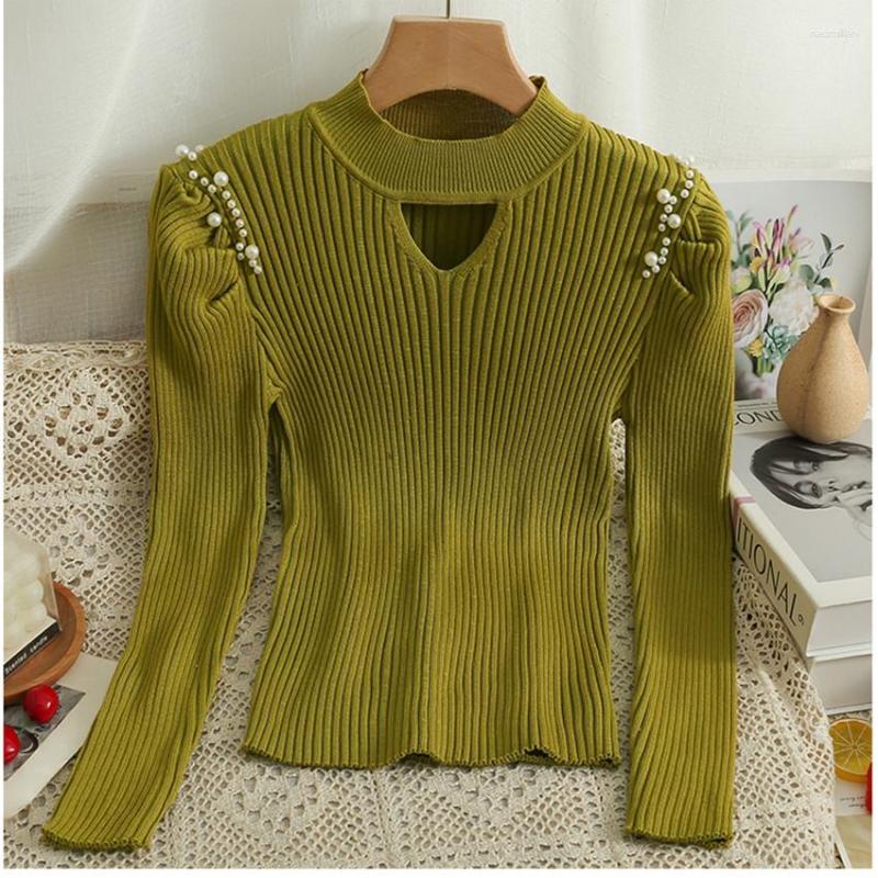 

Women's Sweaters Korean Fashion Pearl Sweater Women Long Sleeve Sold Knitted Pullover Crop Top Designer Jumper, Color 1