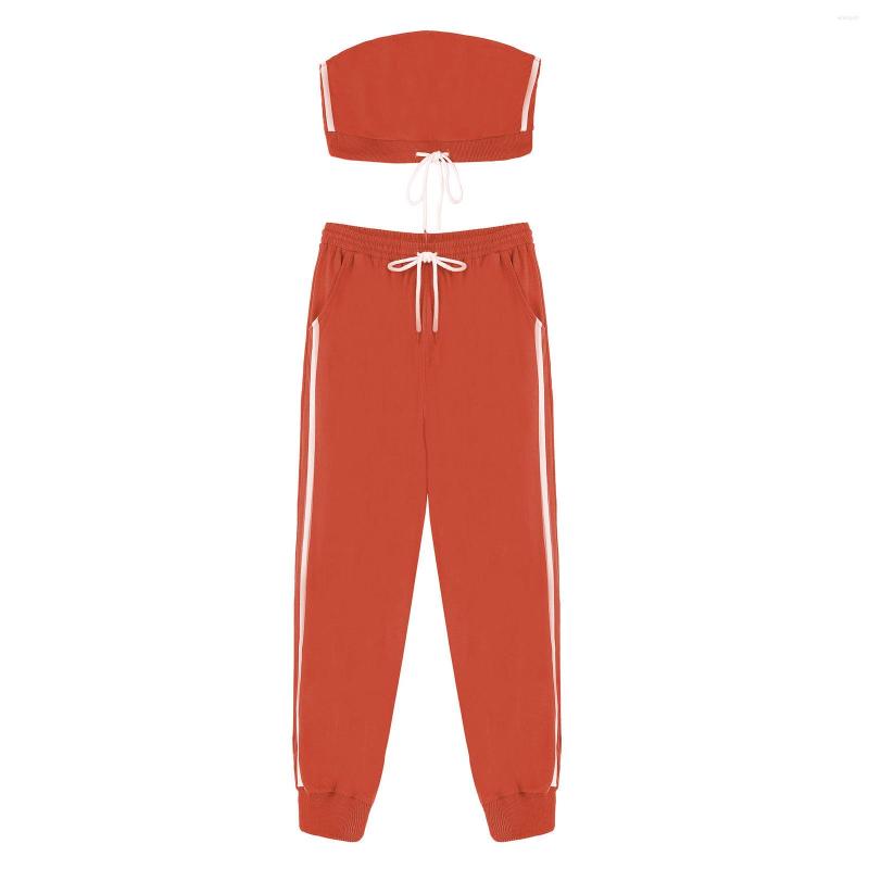 

Women' Two Piece Pants Summer Tracksuit Set Workout Clothes Women' Strapless Tube Tops And Outfit 2PCS Female Casual Jogger Sport Suit, Black