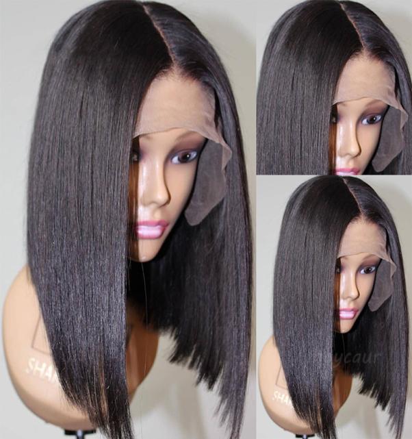 

14inch Black Short Bob Wigs Heat Resistant Fiber Synthetic Lace Front Wig For Women Glueless Straight Hair Soft Lace Wig8506039, Blonde