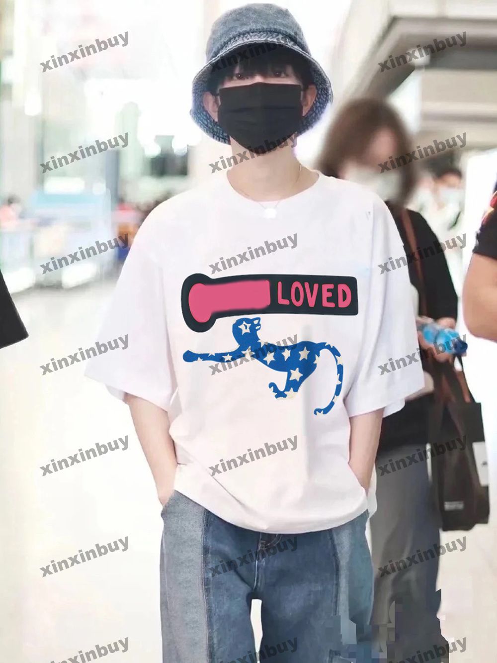 

xinxinbuy Men women designer pant Paris Loved cat Printing Spring summer Casual pants blue gray black S-2XL, 01