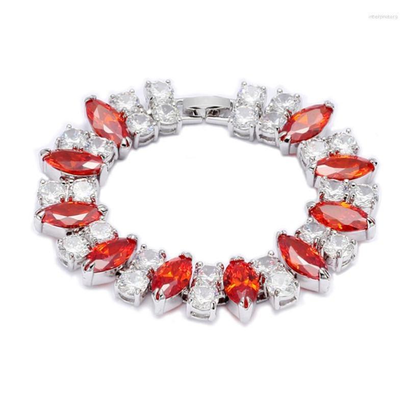 

Link Bracelets SHUNXUNZE Luxury Engagement Wedding Tennis Bracelet For Woman Christmas Gift Drop Red Cubic Zirconia Rhodium Plated R665