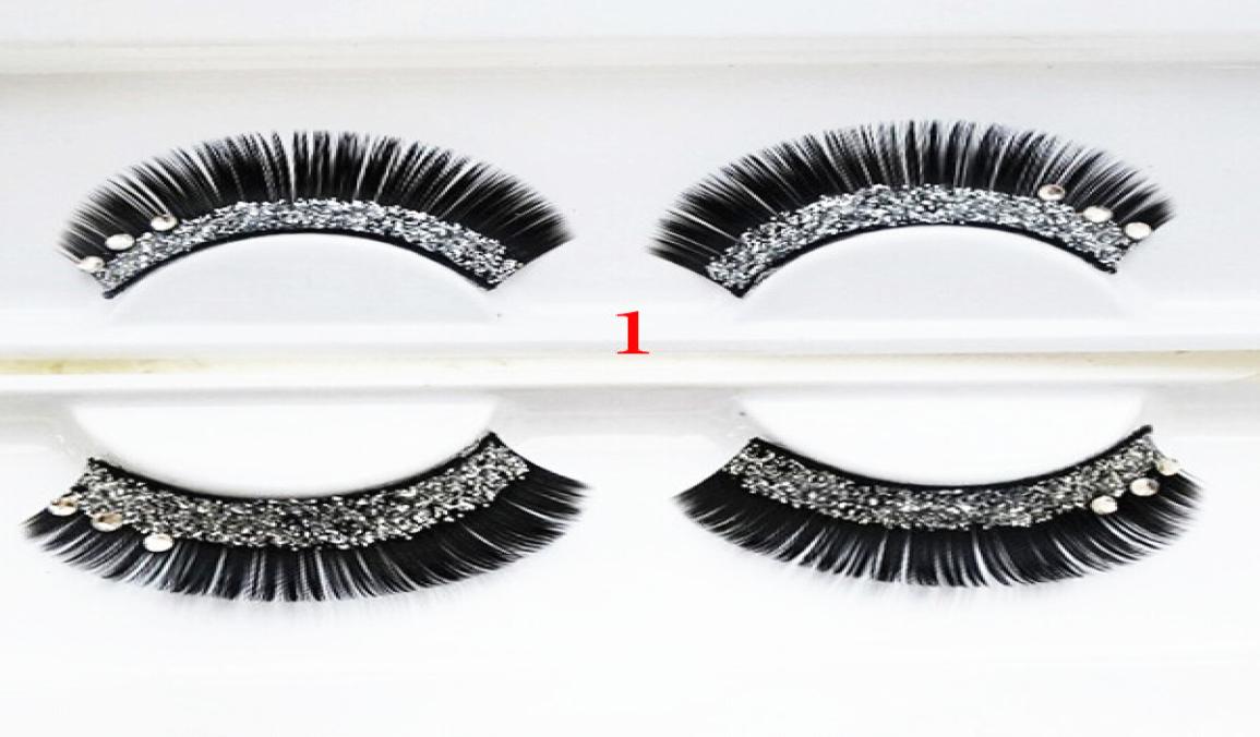 

Whole1 Pair Glitter Rhinestone Pattern Long Thick Stylish Party False Fake Eyelashes Eye Lashes Makeup Z0676775709