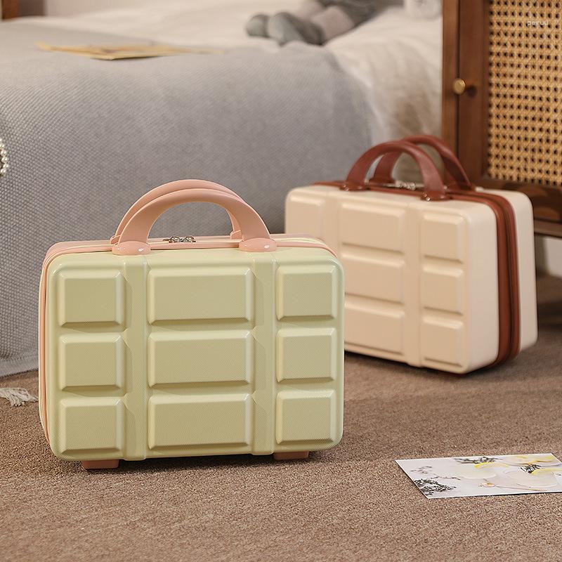 

Suitcases 14 Inch Cosmetic Bag Small Women Travel Suitcase Luggage For Female Solid Color Girl Portable Chocolate Organizer Makeup