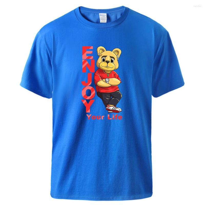 

Men' T Shirts Enjoy Your Life Printing Men Shirt Casual Fashion Loose Short Sleeve Cotton Soft Breathable Tees Classic Vintage Tee, Blue