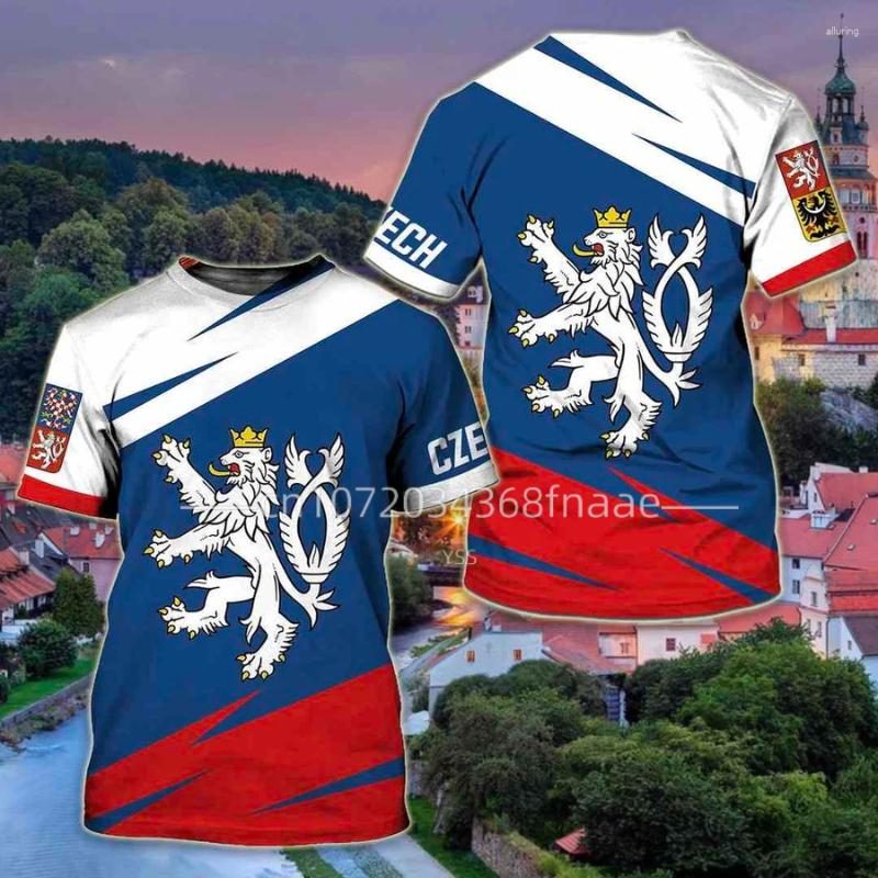 

Men's T Shirts Czech Flag & Coat Of Arms Graphic Tee Summer Casual Streetwear Men's Fashion Loose T-shirts Boy Oversized Short, Sky blue