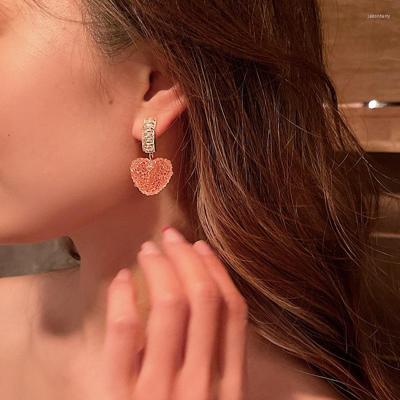 

Stud Earrings Colorful Fashion Ladies Crystal Peach Heart Personality Luxury Premium Pink Party Birthday Gift Jewelry