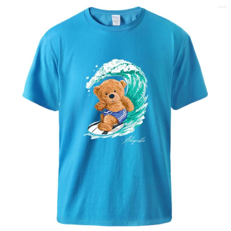 

Men' T Shirts A Teddy Bear Who Loves Surfing Printed Short Sleeve Men Breathable Cotton Tshirts Basic All Match Tee Cool Style T-Shirts, Blue
