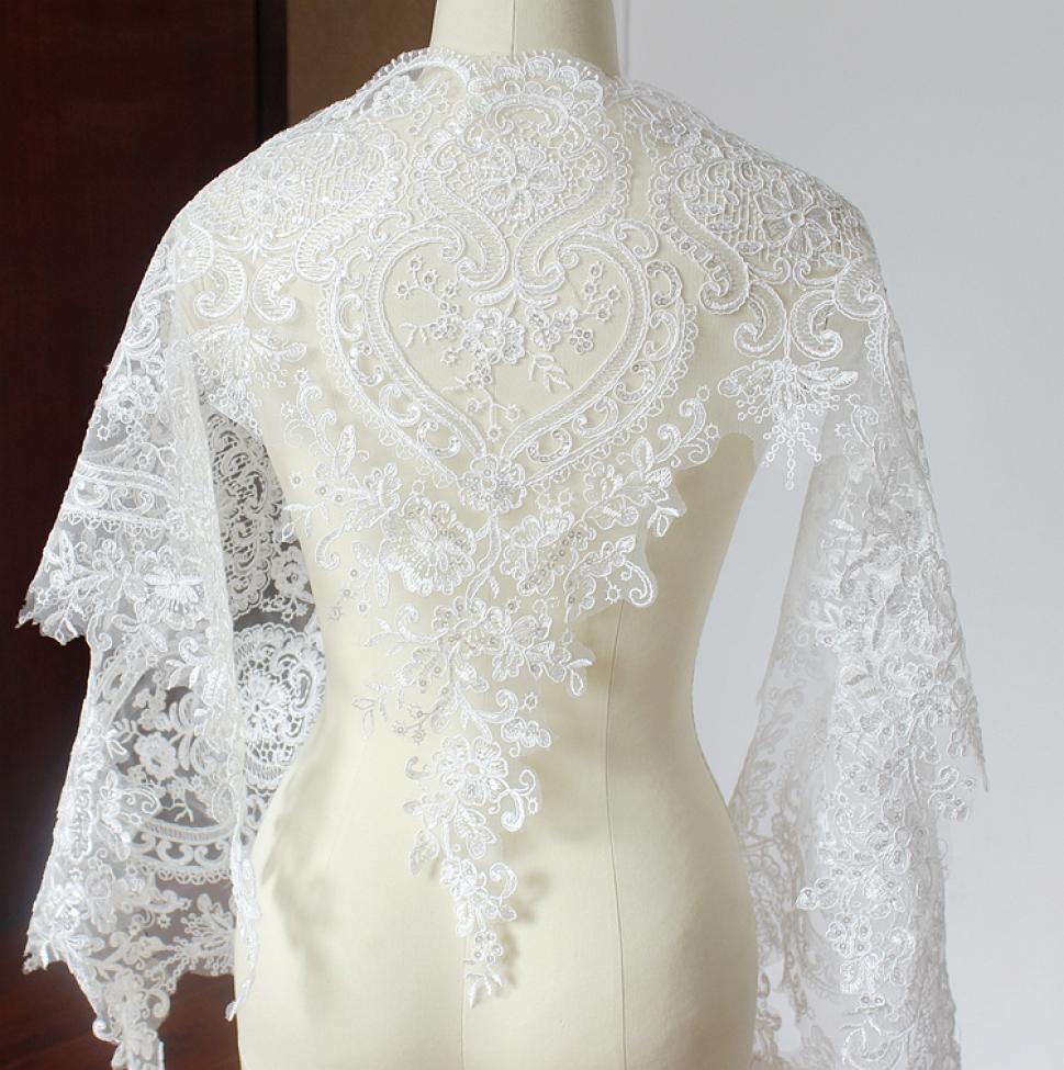 

by Yard 54 cm Wide white French bridal veil embroidery Lace Trim Wedding dress Lace party decoration with PVC Sequins2164800