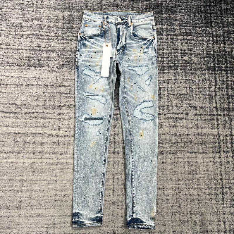 

Men's Jeans Style Fashion Brand Handmade Splash Ink Blue Washed Slim Fit Small Feet Men