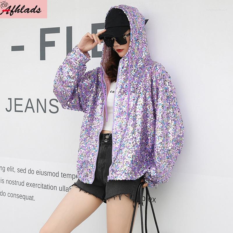 

Women's Jackets Runway Spring And Summer Female Long Sleeve Hooded Collar Solid Color Zipper Jacket Street Clothing Loose Women's, Purple