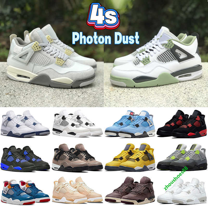 

Dust Photon jumpman 4 4s retro basketball shoes seafoam midnight navy Military Black university blue red cement thunder shimmer cool grey men women sneakers, 14 what the