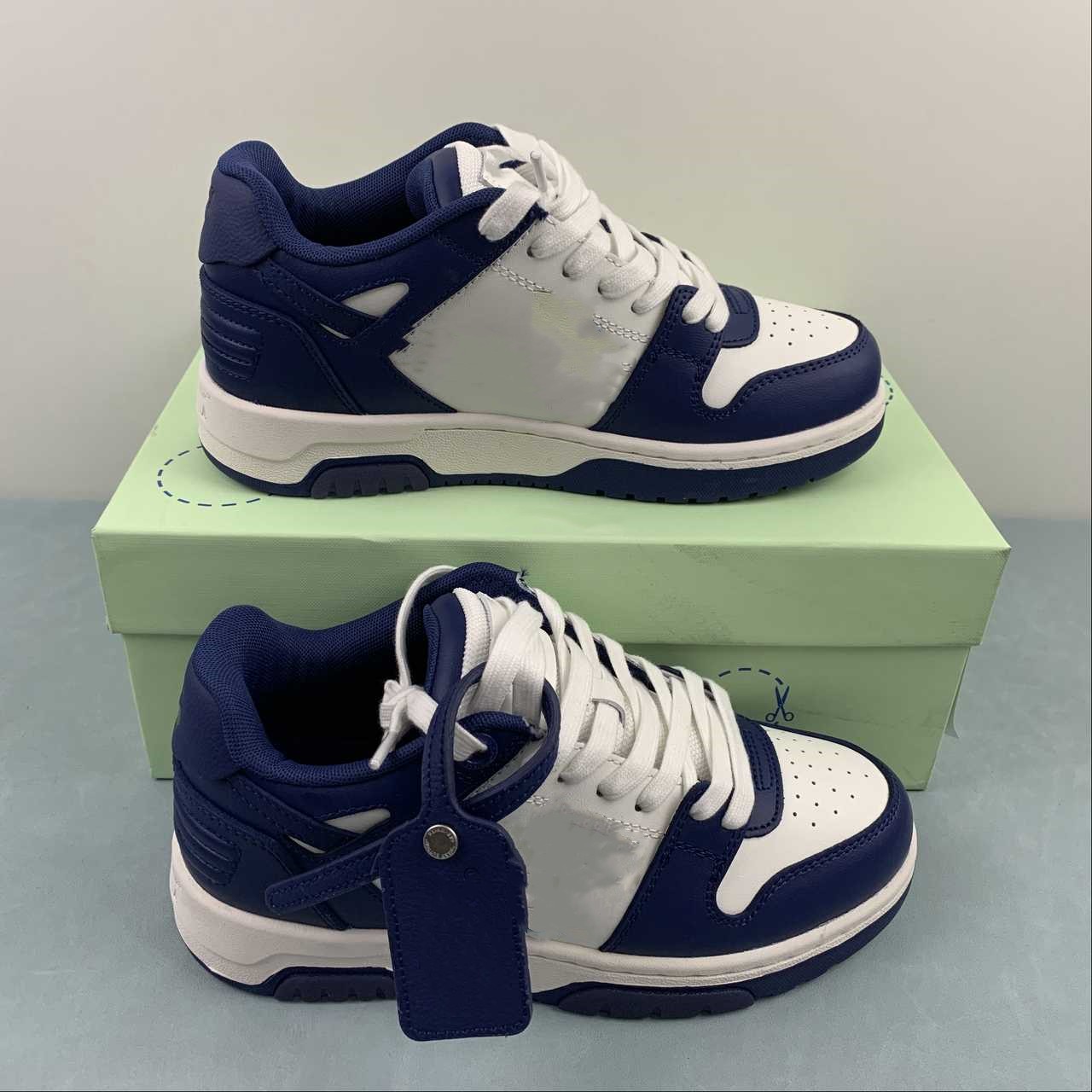 

Outdoor sports Shoes OW White Dark Blue Low top Leather Sneakers With Original Box