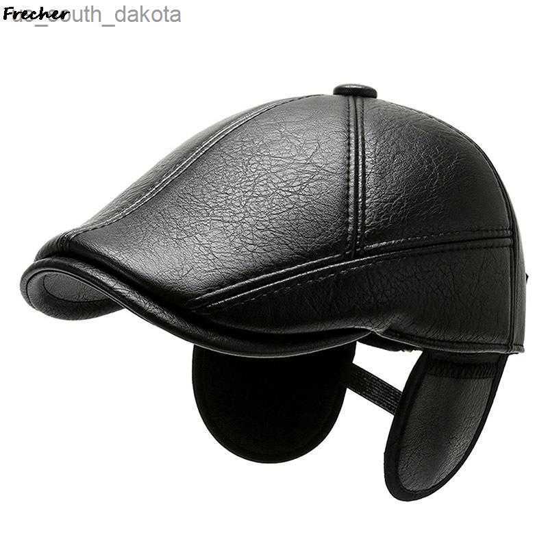 

Winter Leather Newsboy Cap Men Business Hat Fashion Autumn Warm Flat Caps Vintage Man Street Gatsby Hats Office Berets Gorras L230523, Brown