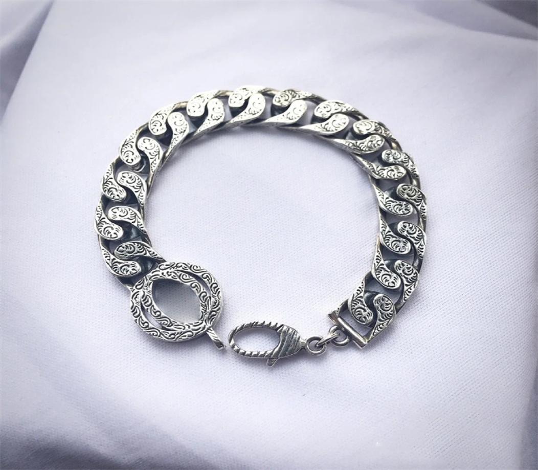 

luxury designer bracelets retro silver women and mens Thick link chain lovers couple bracelet wedding gift fashion classic jewelry3047420