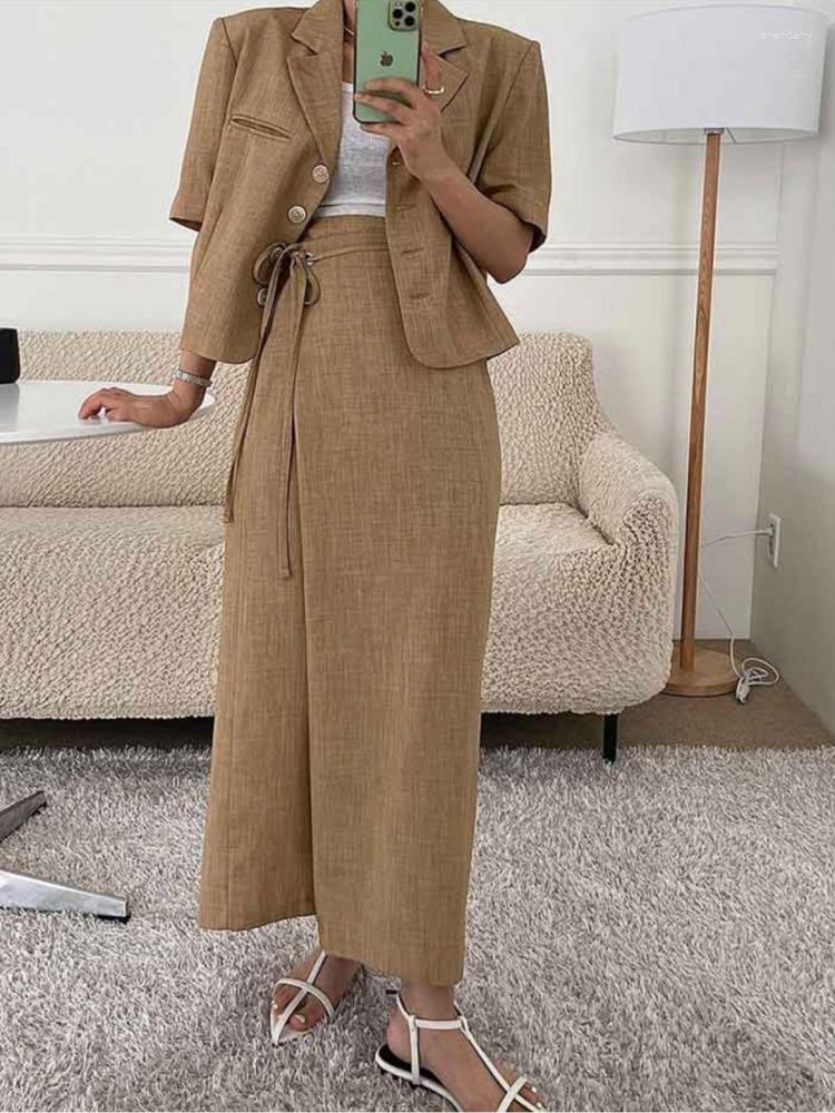 

Work Dresses Women's Spring Summer Blazer Matching Sets Single Breasted Jacket Top With Lacing Up Long Pencil Skirts Suits, Green skirt