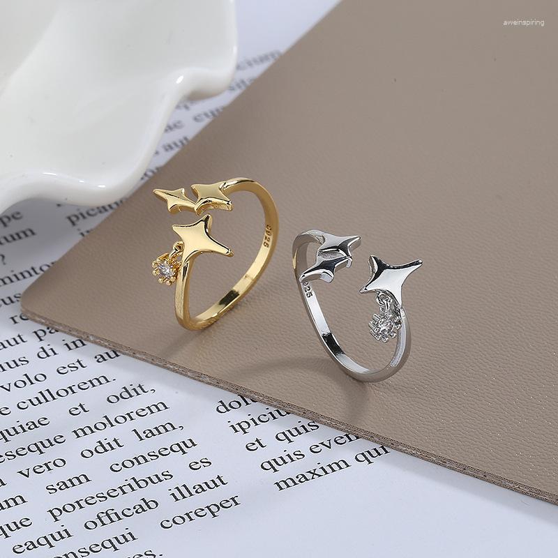 

Cluster Rings VENTFILLE 925 Sterling Silver Fashion Zircon Inlaid Four-pointed Star Ring Ladies Temperament Water Drop Jewelry Gift