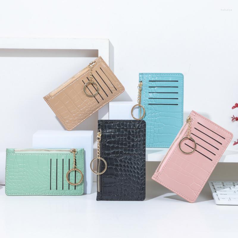 

Card Holders Crocodile Pattern Women's Holder Zipper Multi Lady's Bag Portable Thin Coin Purse With Key Ring, Black