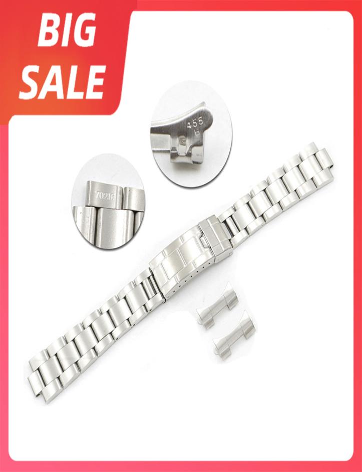 

20mm 316L Steel Watch Band Hollow Curved End Glide Lock Clasp Silver Brush Bracelet for Rolx VINTAGE Submarin Oyster1420239