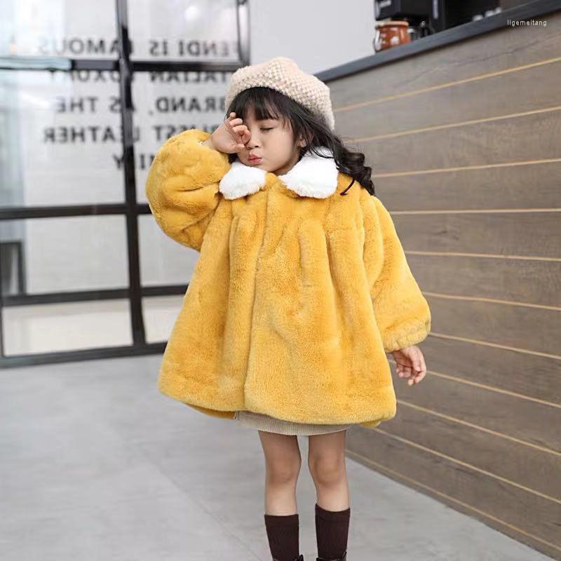 

Jackets Kids Girl Autumn Winter 2023 Korean Thick Warm Faux Fur Jacket Coats Children Clothing Turn Down Collar Solid Outerwear W07, Yellow