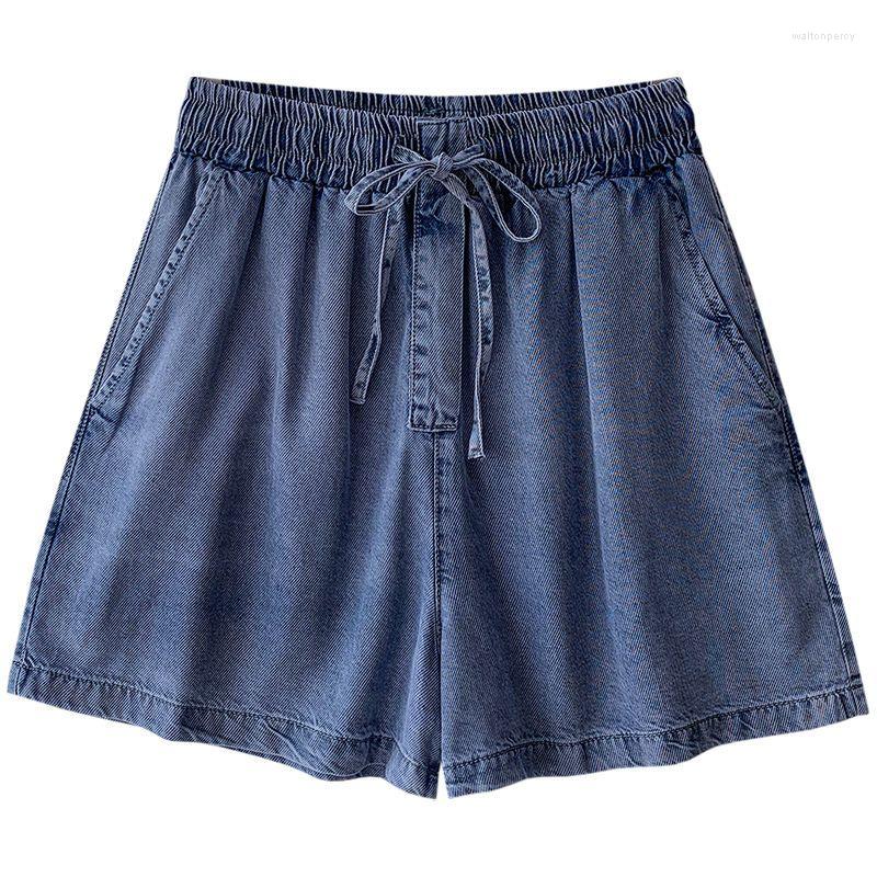 

Women's Jeans Summer Women High Waist Wigh Leg Shorts Casual Female Loose Fit Blue Denim Waisted A01