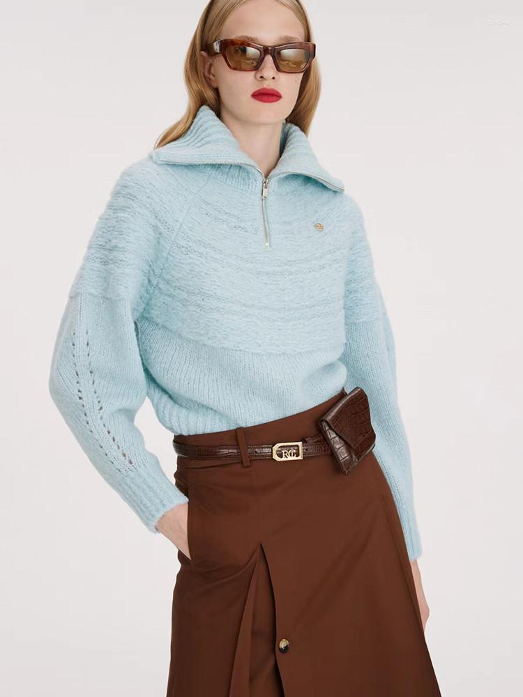 

Women's Sweaters Women Fashion Turn-Down Collar Pullover Long Sleeve Knit Sweater 2 Colors Galling Texture Warm Knitted Jumper Ladies, Khaki
